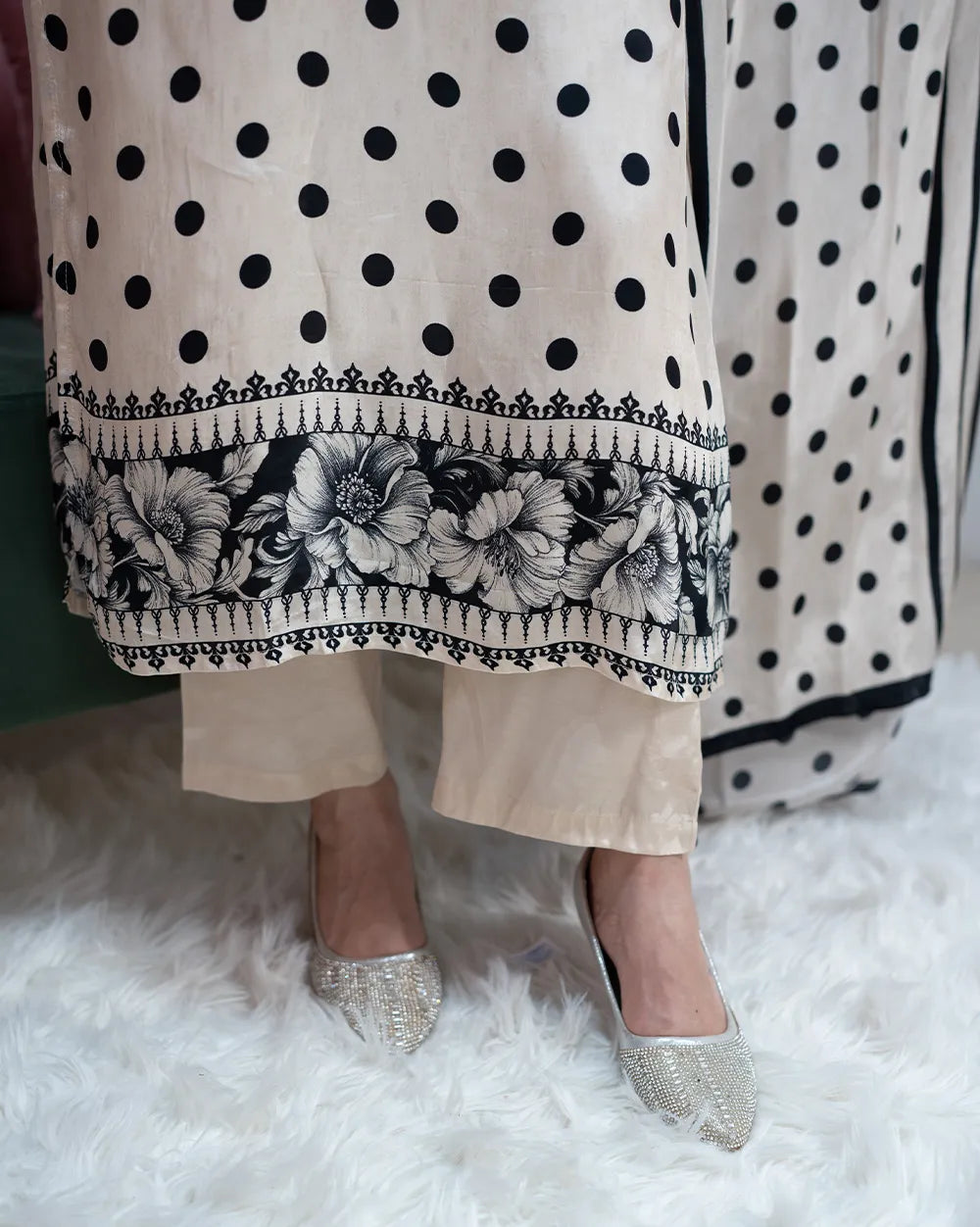 Polka Dot Printed Salwar Suit – Beige