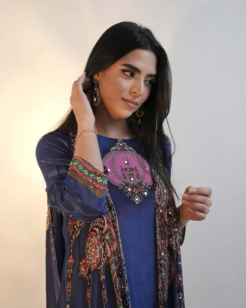 Indo-western heavy shrug set-blue