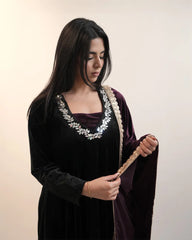 Premium velvet panel cut anarkali with contrast dupatta- black