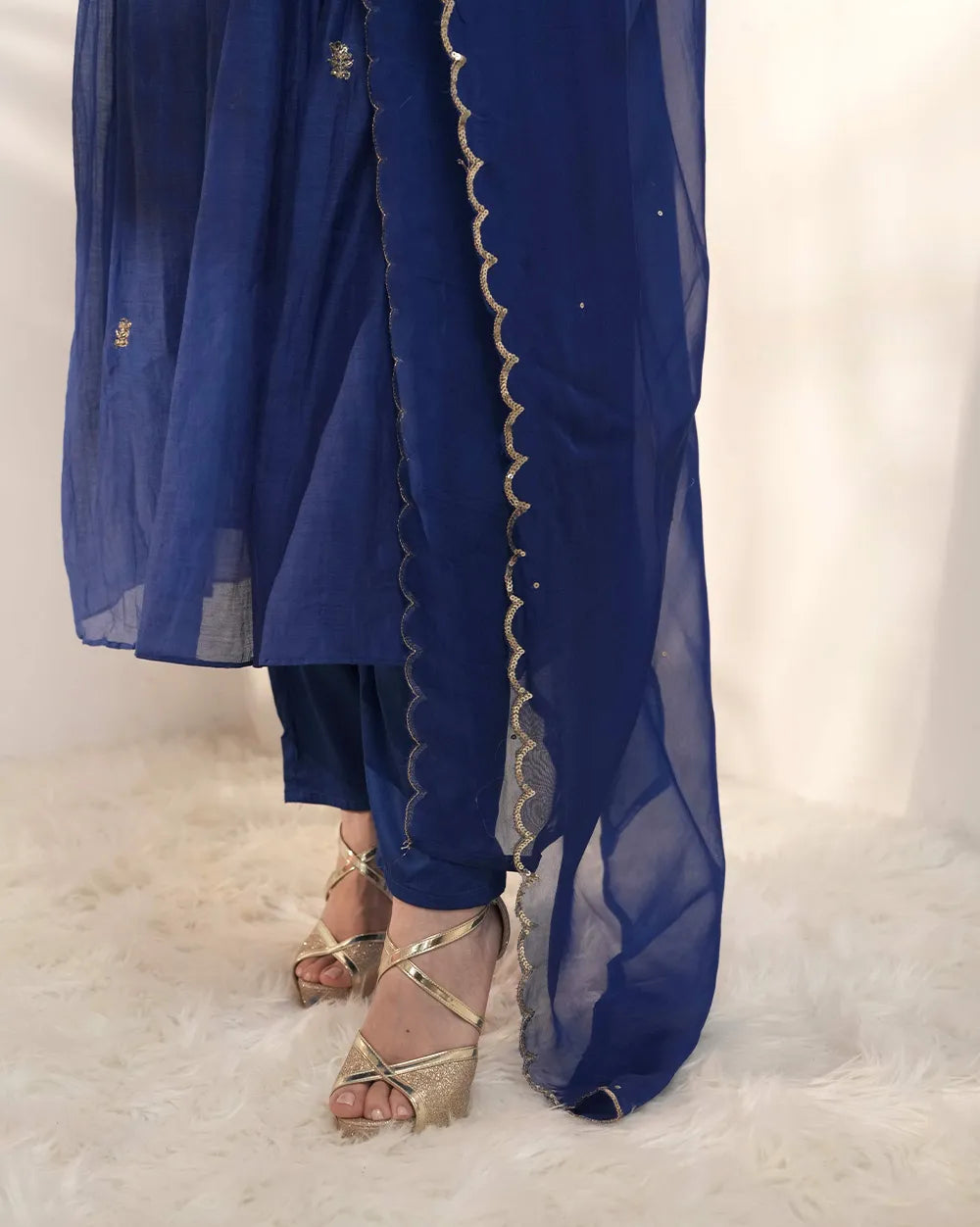 Mul chanderi alia cut anarkali- blue