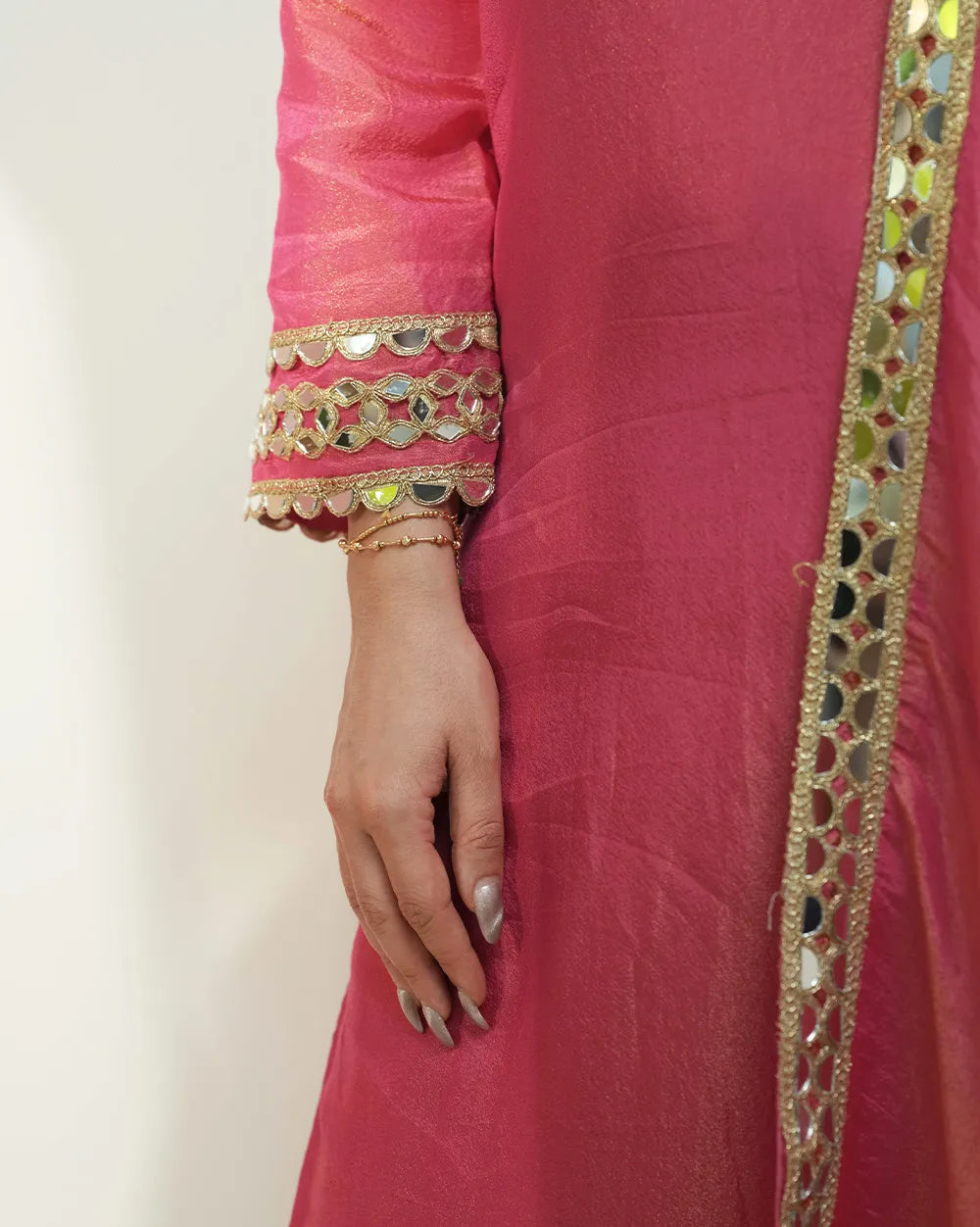 Heavy shimmer tissue mirror salwar suit pink