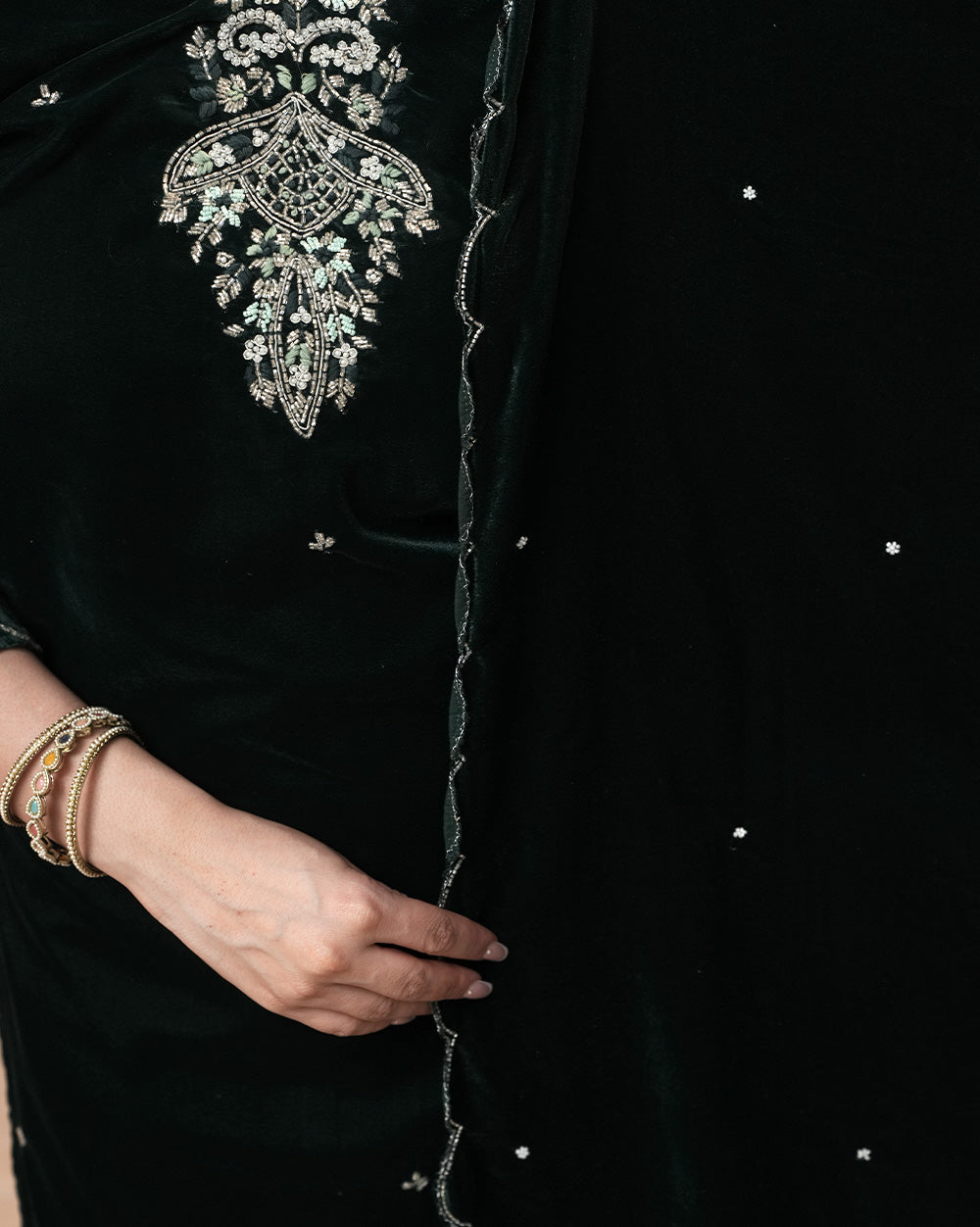 Handworked Velvet Salwar Suit – Green