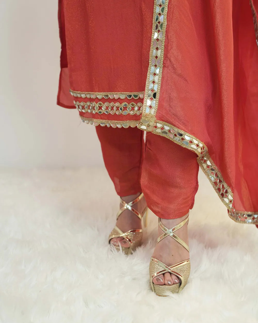 Heavy shimmer tissue mirror salwar suit orange