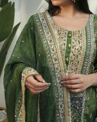 Heavy mirror work sharara suit - green