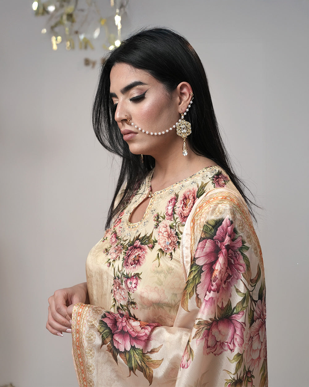 Crepe Silk Short Salwar Suit with Palazzo – Cream
