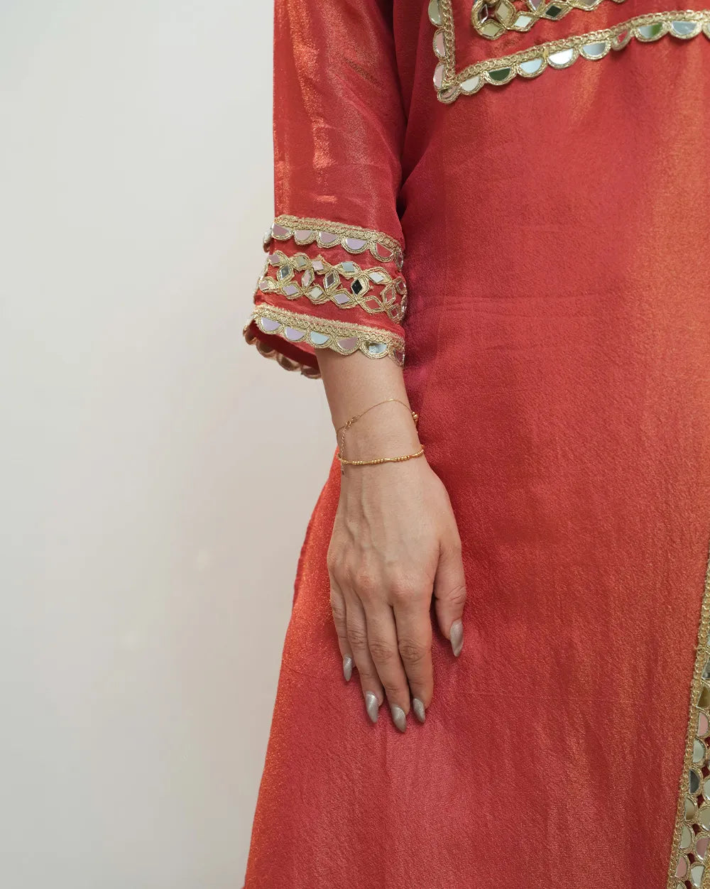 Heavy shimmer tissue mirror salwar suit orange