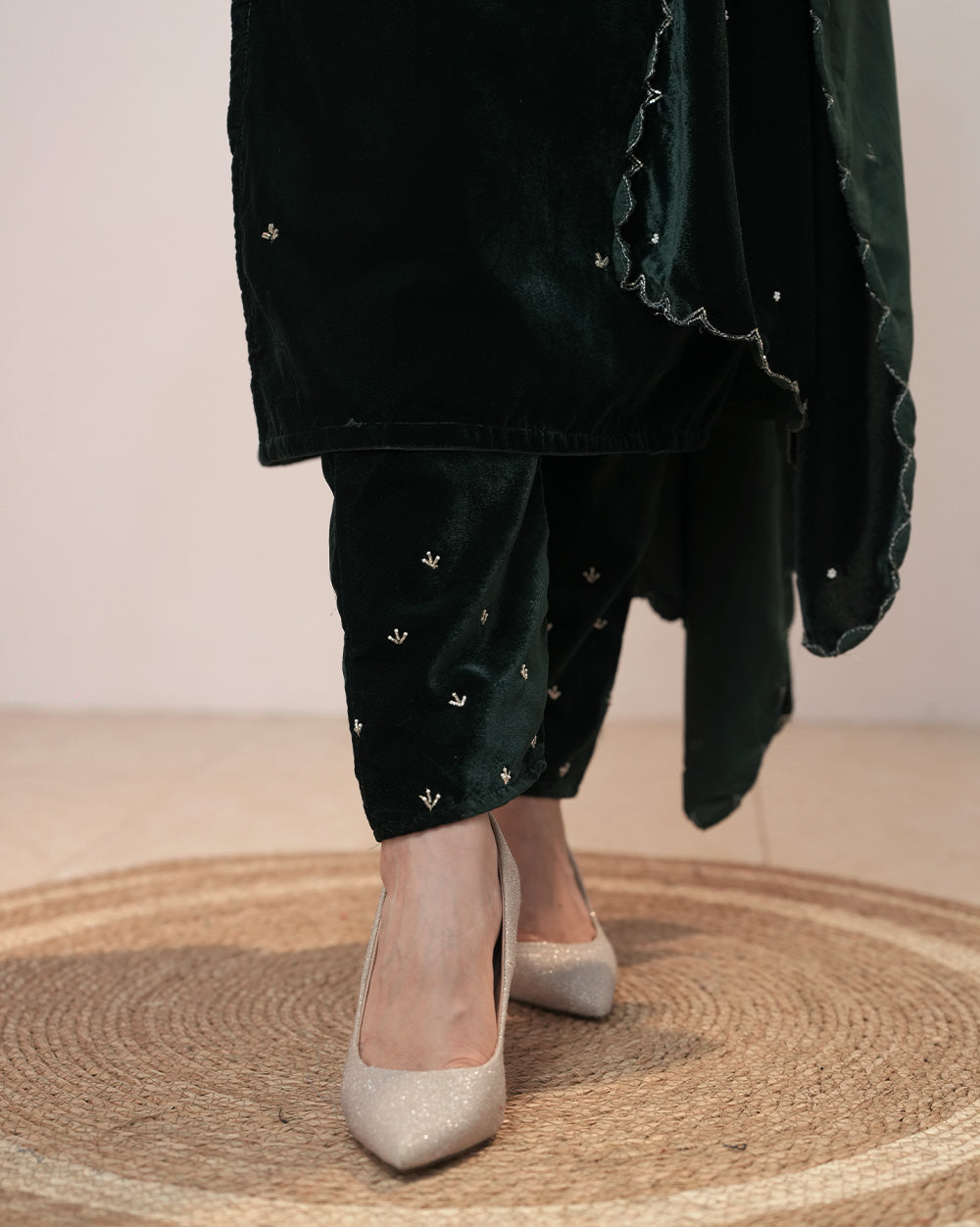 Handworked Velvet Salwar Suit – Green