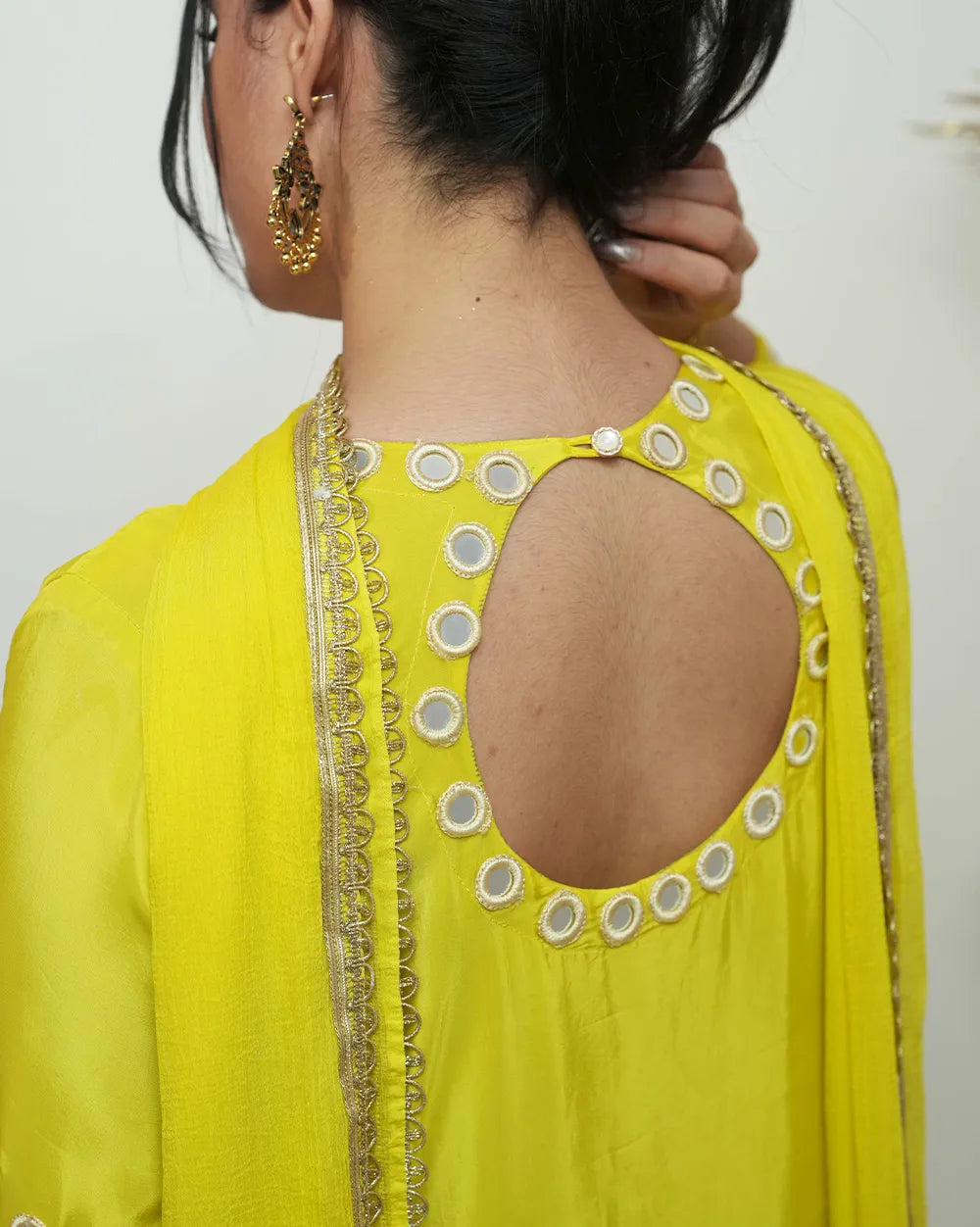 Fluorescent yellow mirror work salwar suit