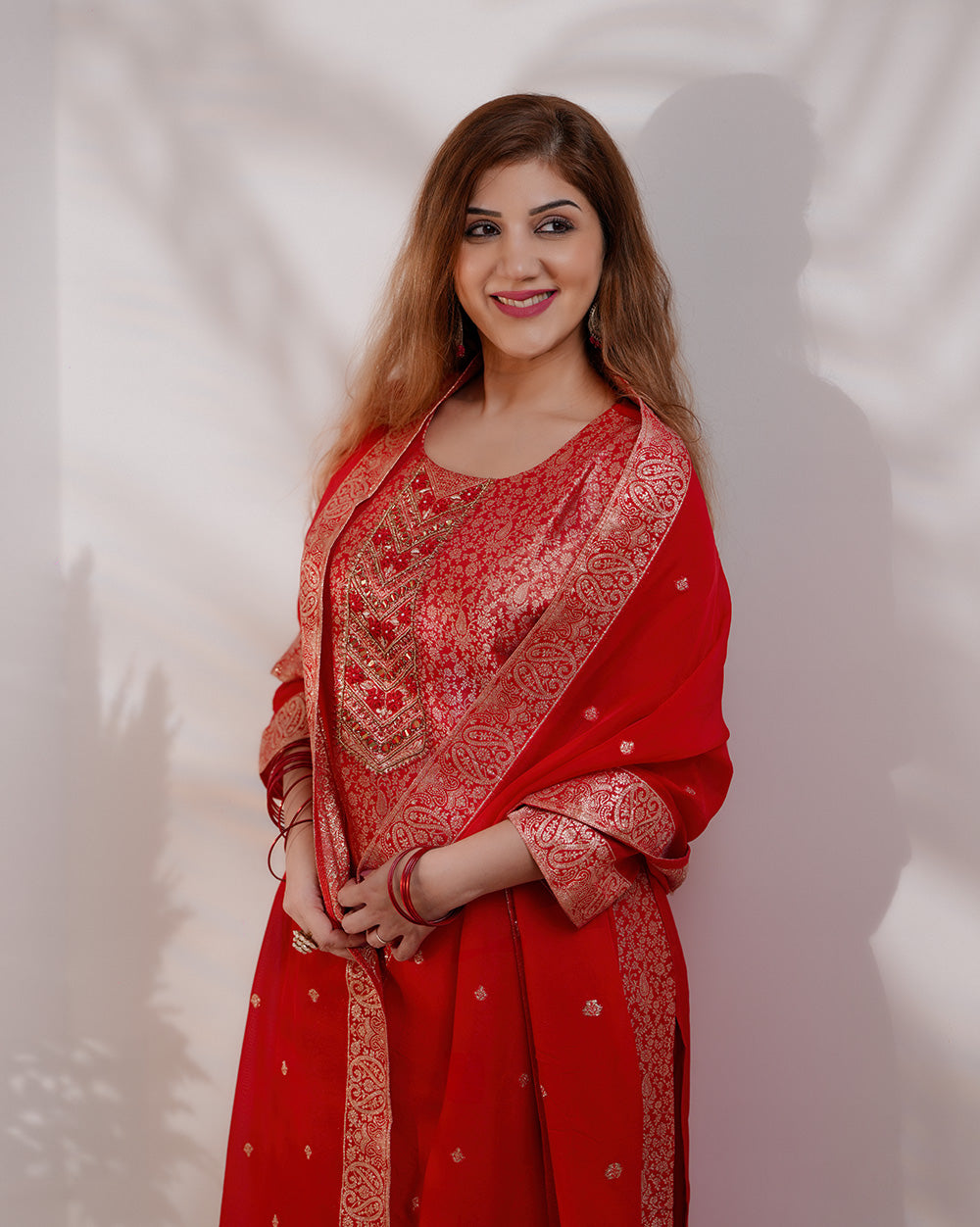 Brocade party wear salwar suit-red