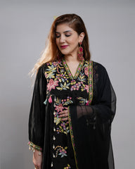 Embroidered pleated anarkali with center panel- black color