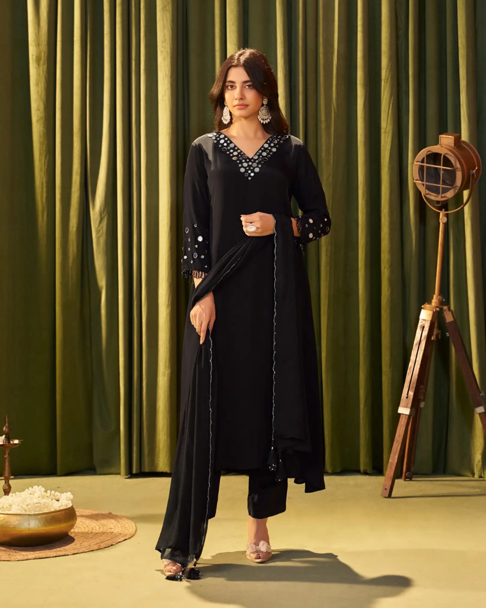 Crepe silk A-line salwar black color