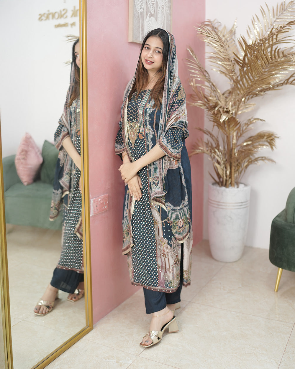 Handworked crepe silk salwar suit- midnight blue