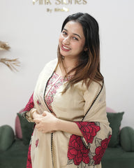Cotton silk embroidered salwar suit- beige