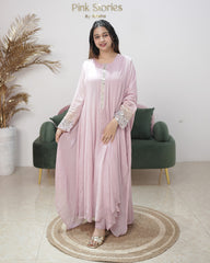Premium chinon silk panel cut anarkali- onion pink