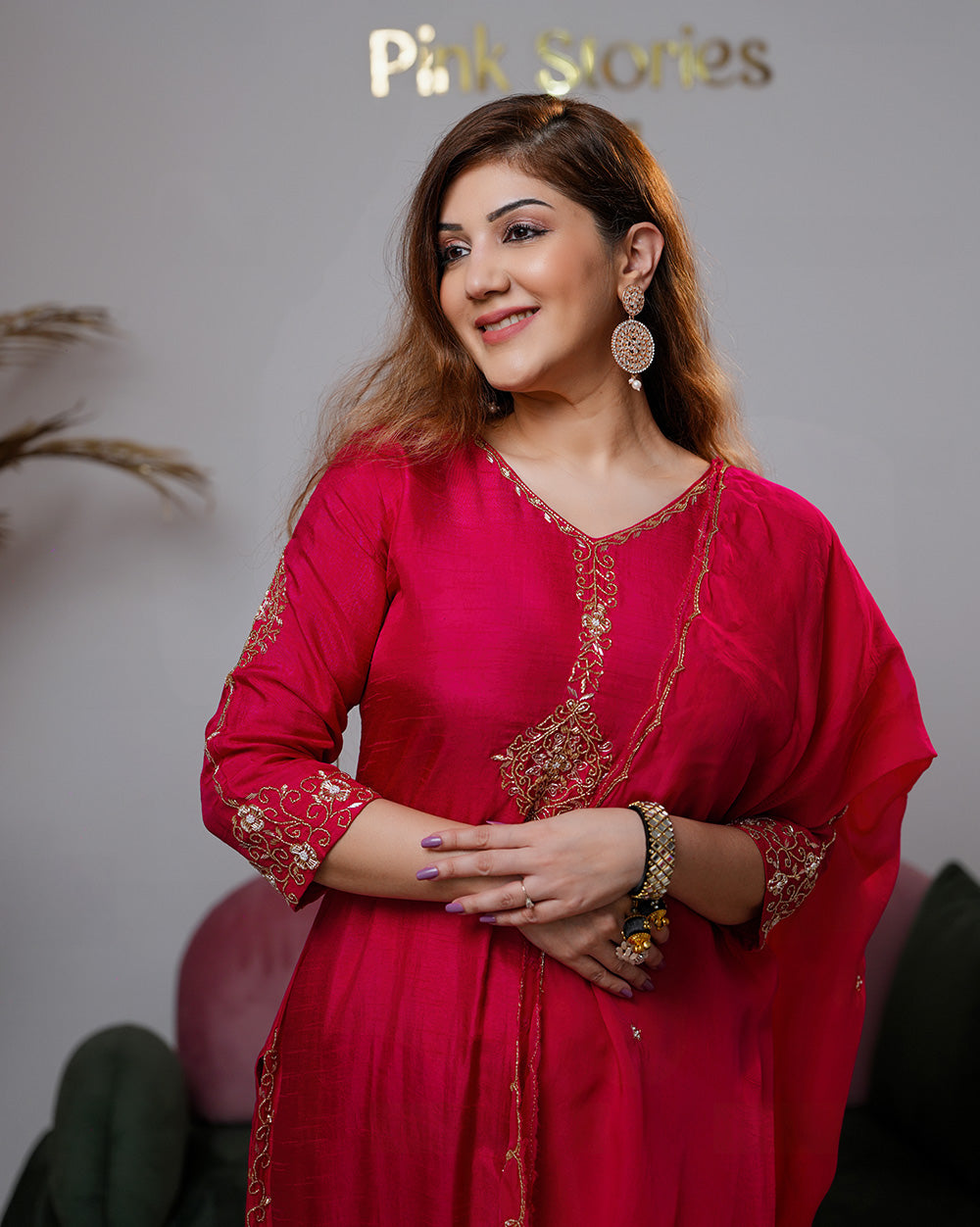 Handworked dola silk salwar suit- rani pink