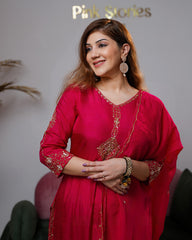 Handworked dola silk salwar suit- rani pink