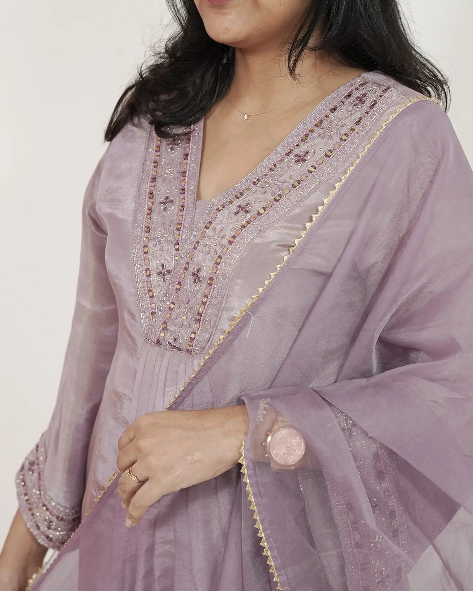 Handworked Tissue Silk 3Pc Anarkali