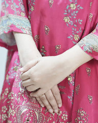Crepe silk up and down panel cut anarkali rani pink