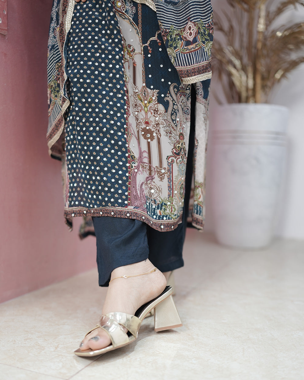 Handworked crepe silk salwar suit- midnight blue