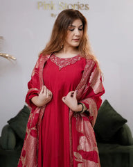 Rani pink cotton silk panel cut Anarkali