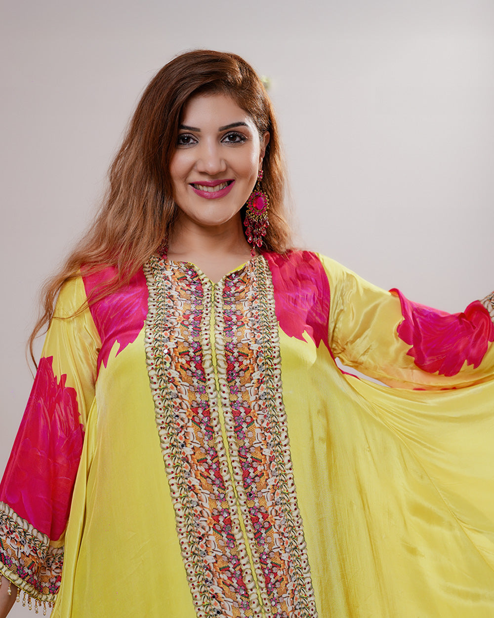 Crepe silk up and down cut 2pc salwar suit- yellow