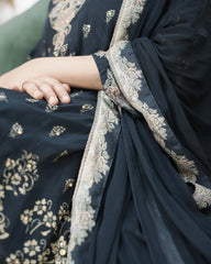Crepe silk up and down panel cut anarkali black