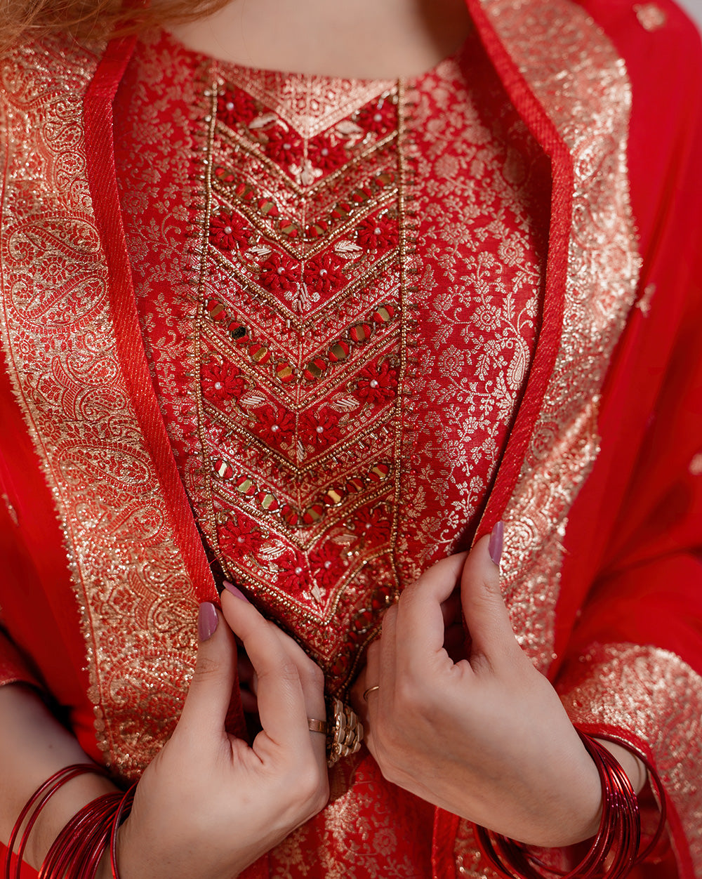 Brocade party wear salwar suit-red