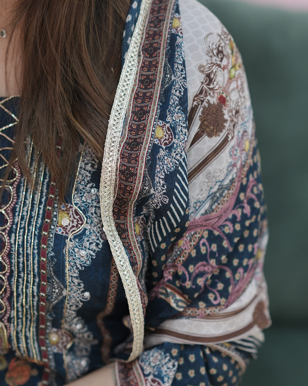 Handworked crepe silk salwar suit- midnight blue