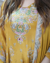 Crepe silk up and down panel cut anarkali mustard yellow