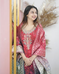 Ombre shaded soft organza sharara suit- red and green