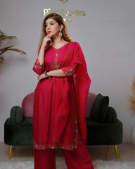Handworked dola silk salwar suit- rani pink