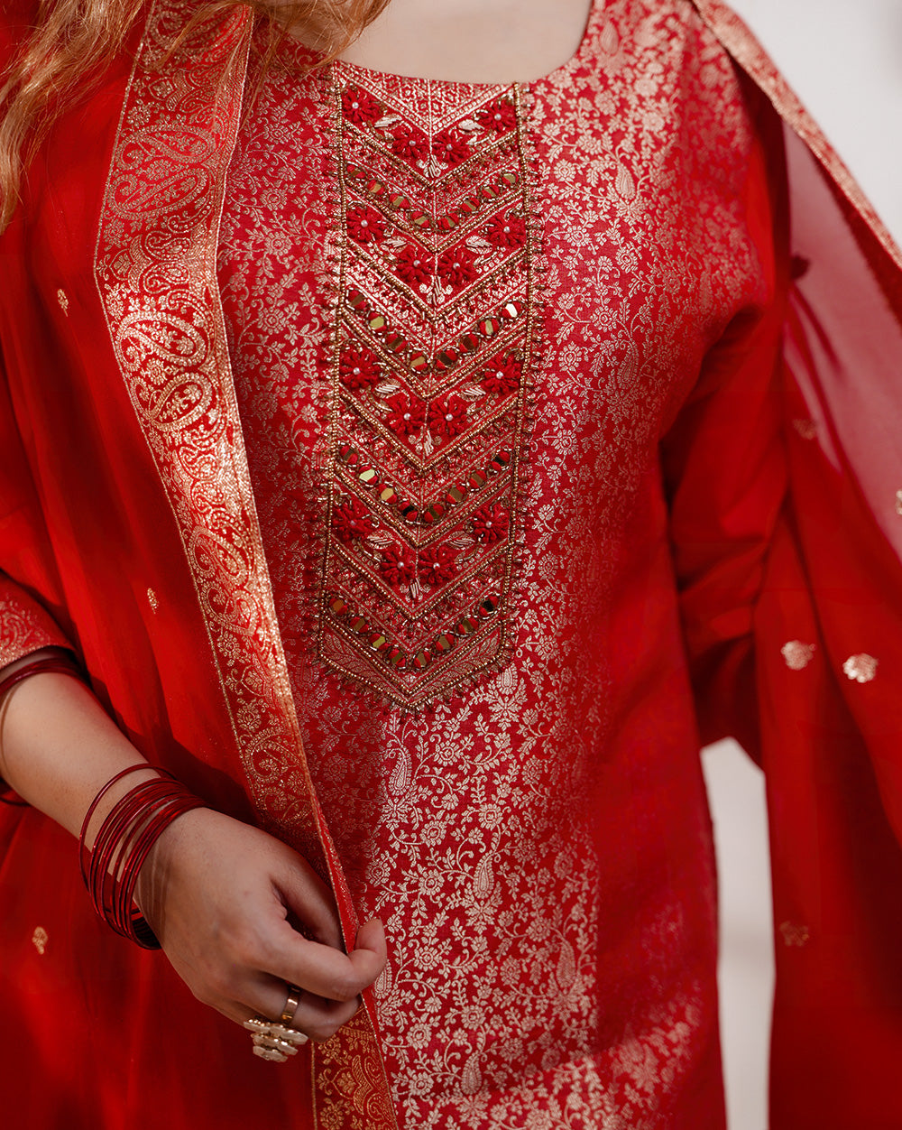 Brocade party wear salwar suit-red