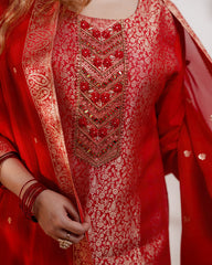 Brocade party wear salwar suit-red