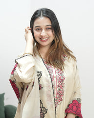 Cotton silk embroidered salwar suit- beige