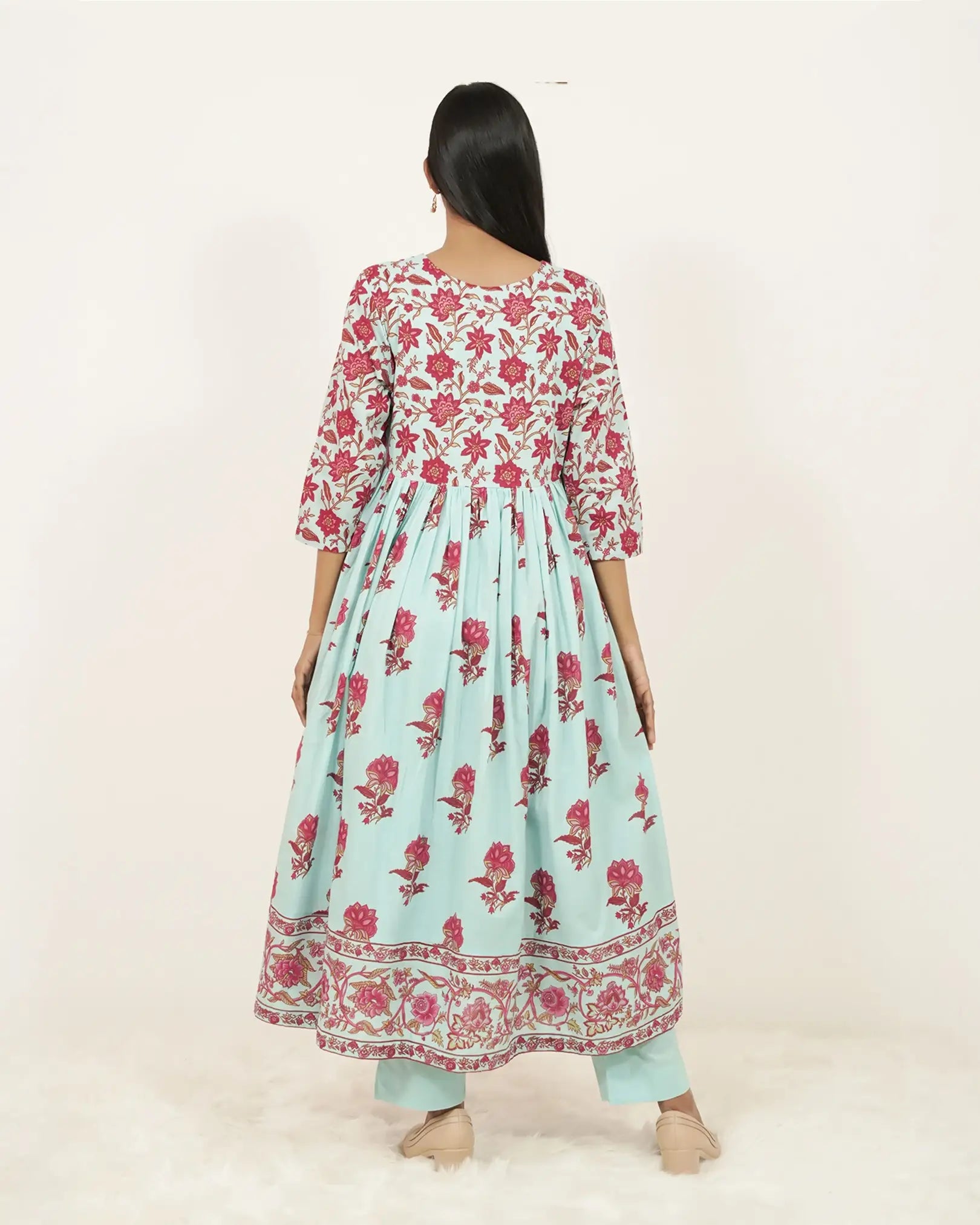 Printed 3Pc Anarkali Suit with Gathers