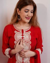 Up and down heavy work dola silk salwar suit-red