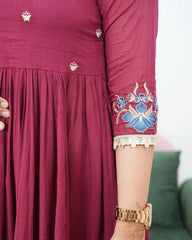 Gathered 3Pc Anarkali with Embroidery