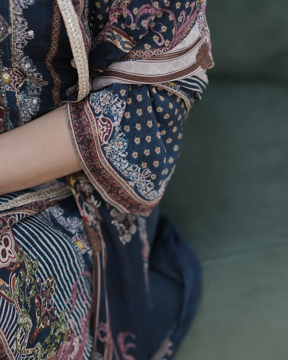 Handworked crepe silk salwar suit- midnight blue