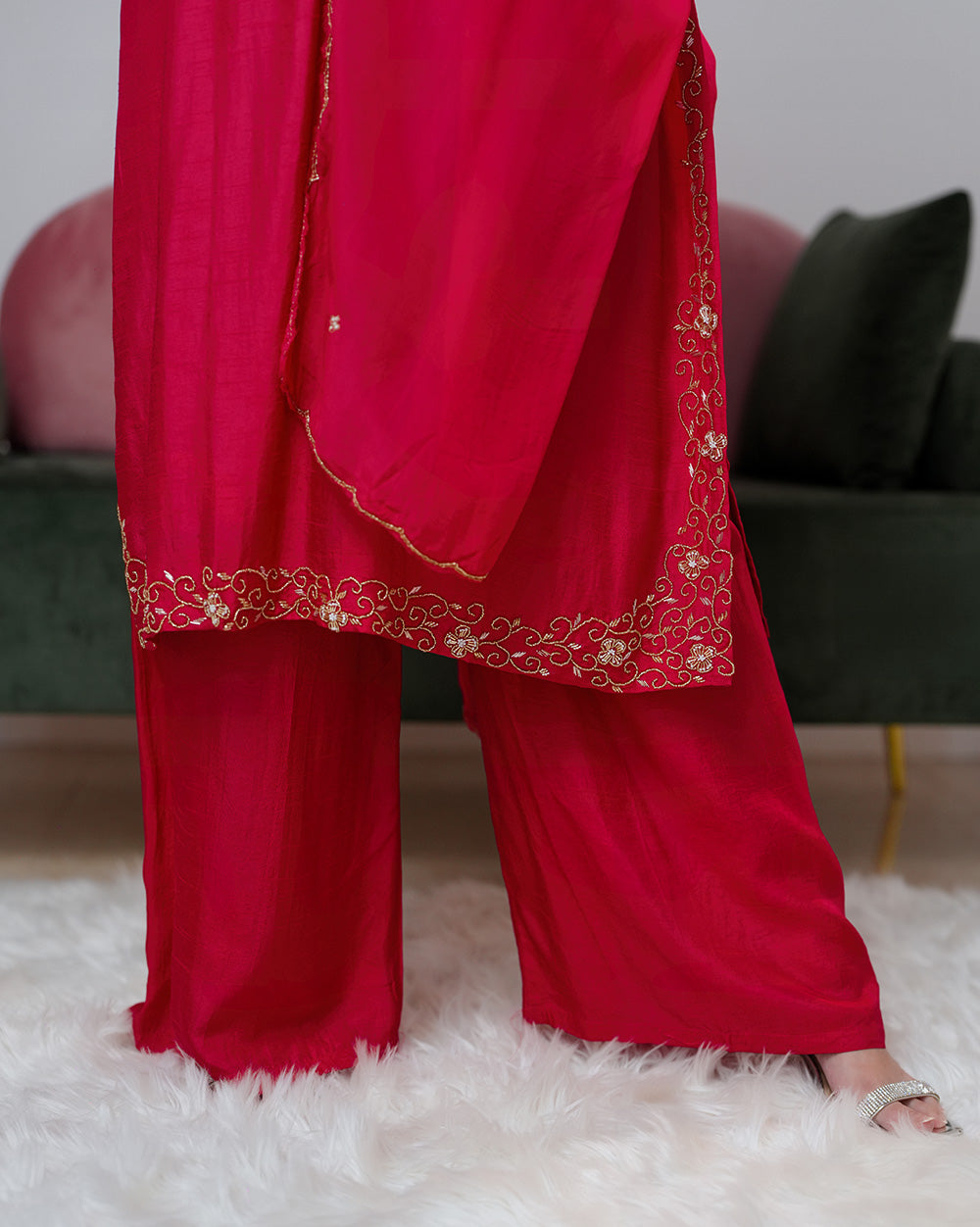 Handworked dola silk salwar suit- rani pink