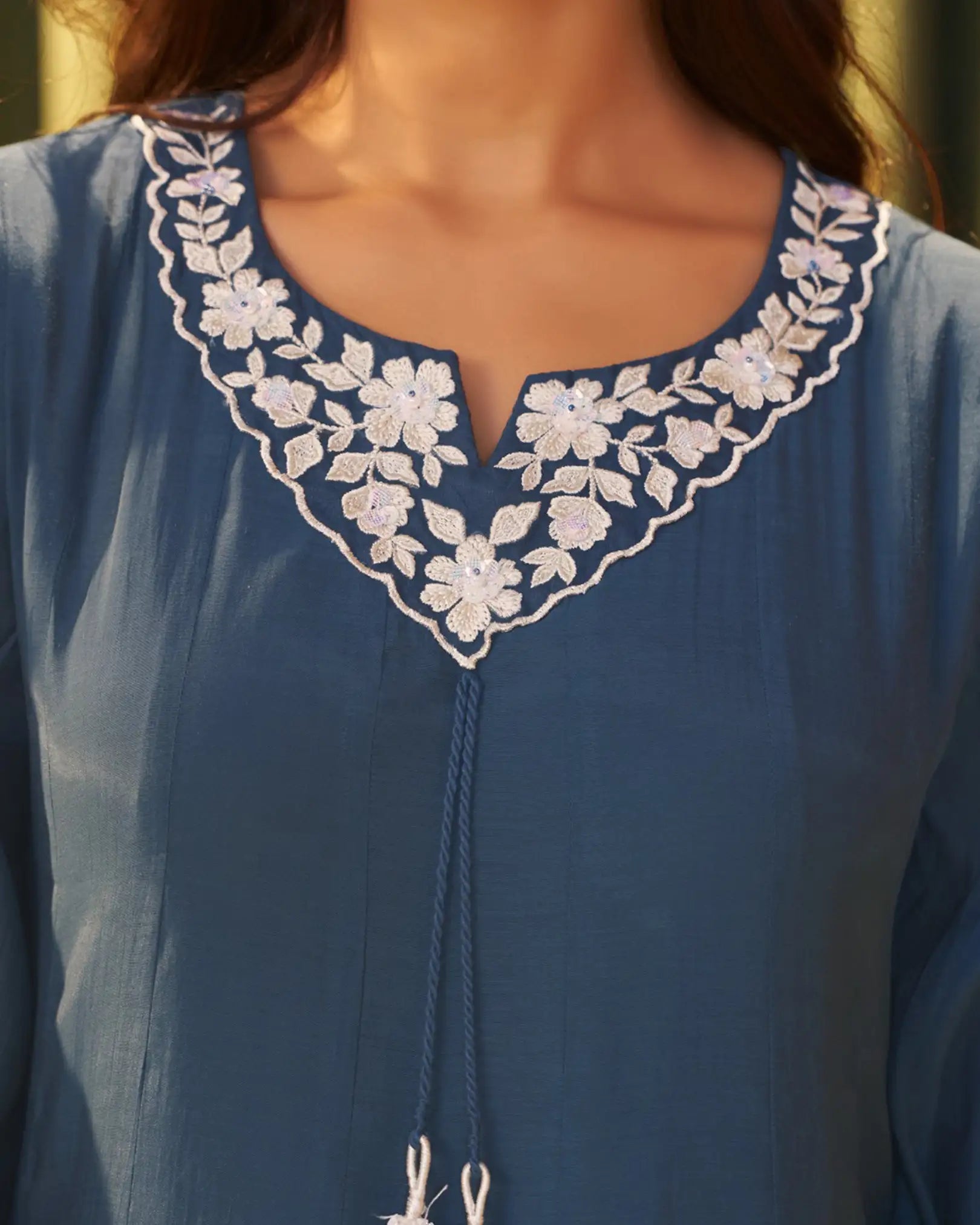 Cotton silk panel cut anarkali indigo shade