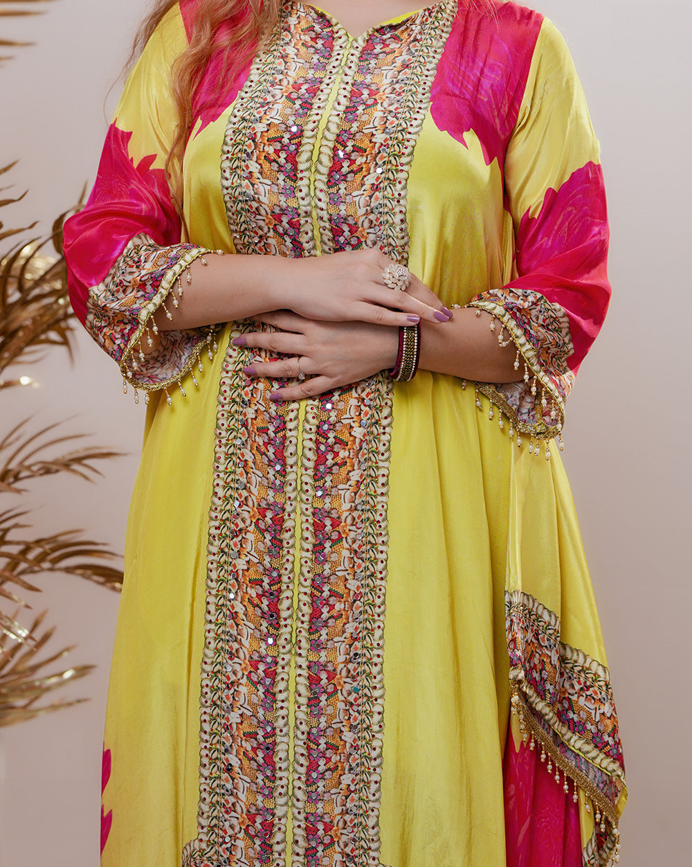 Crepe silk up and down cut 2pc salwar suit- yellow