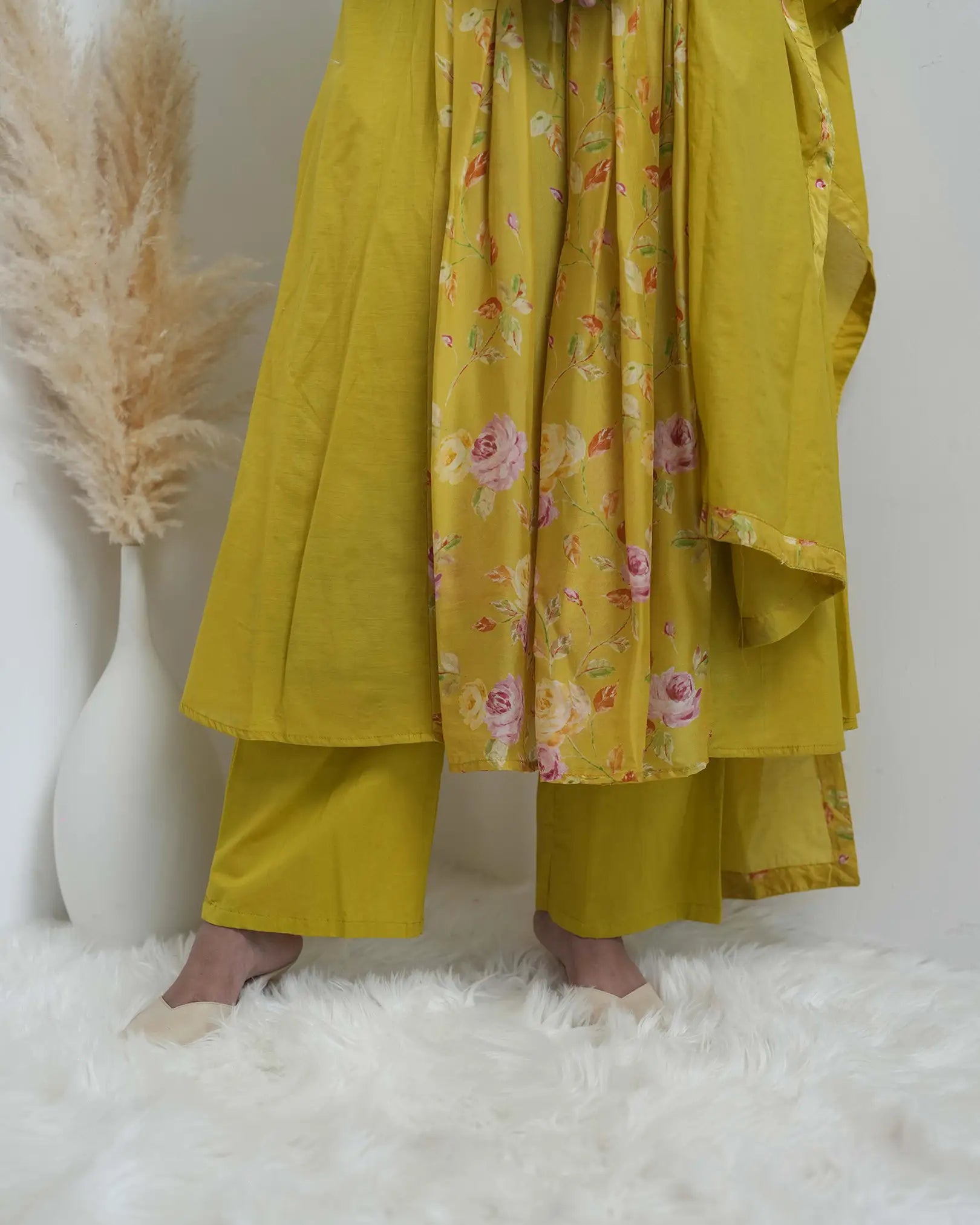 Mul chanderi princes line anarkali with panels and pleats