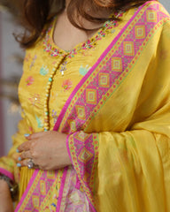 crepe silk pleated anarkali yellow shade