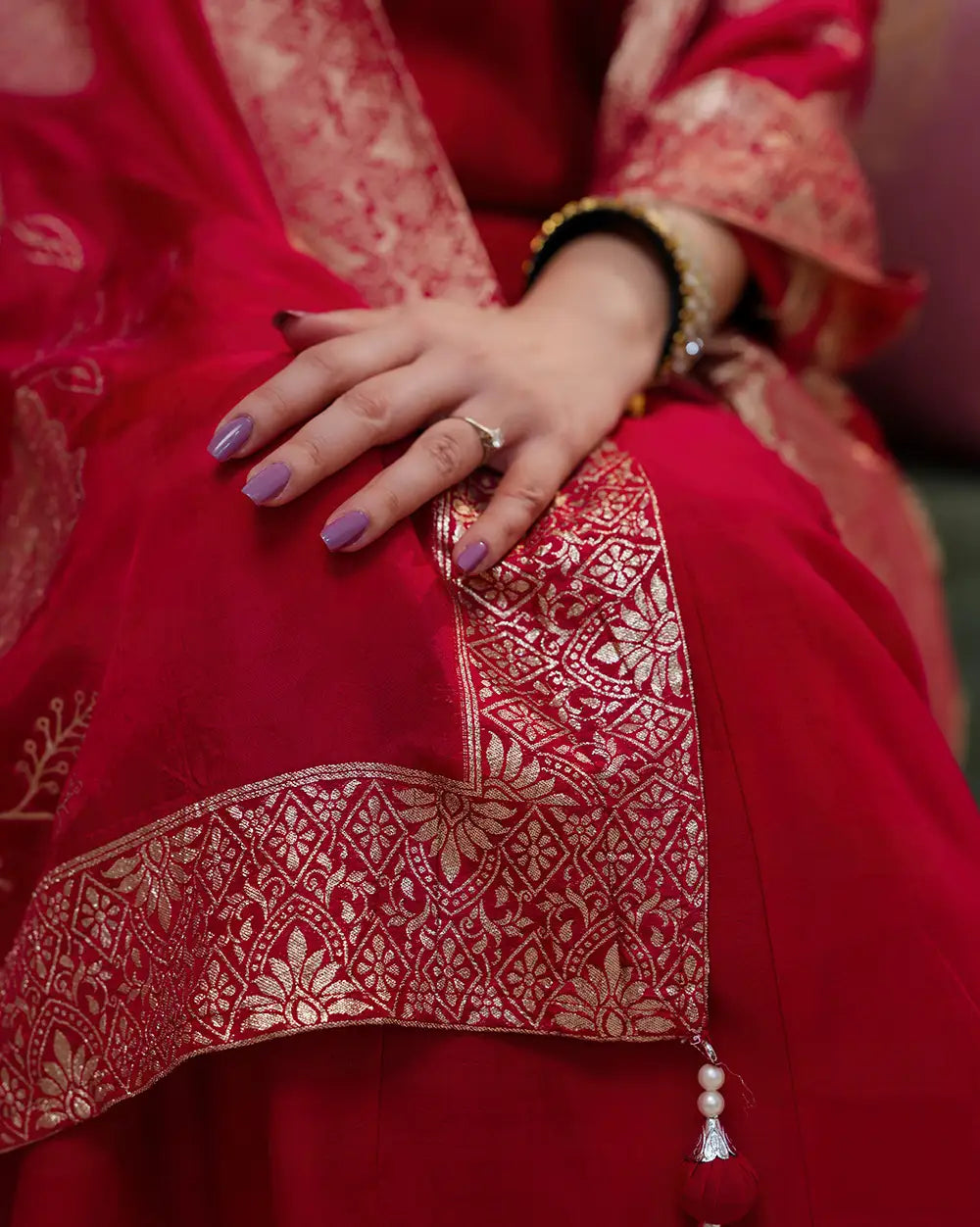 Rani pink cotton silk panel cut Anarkali