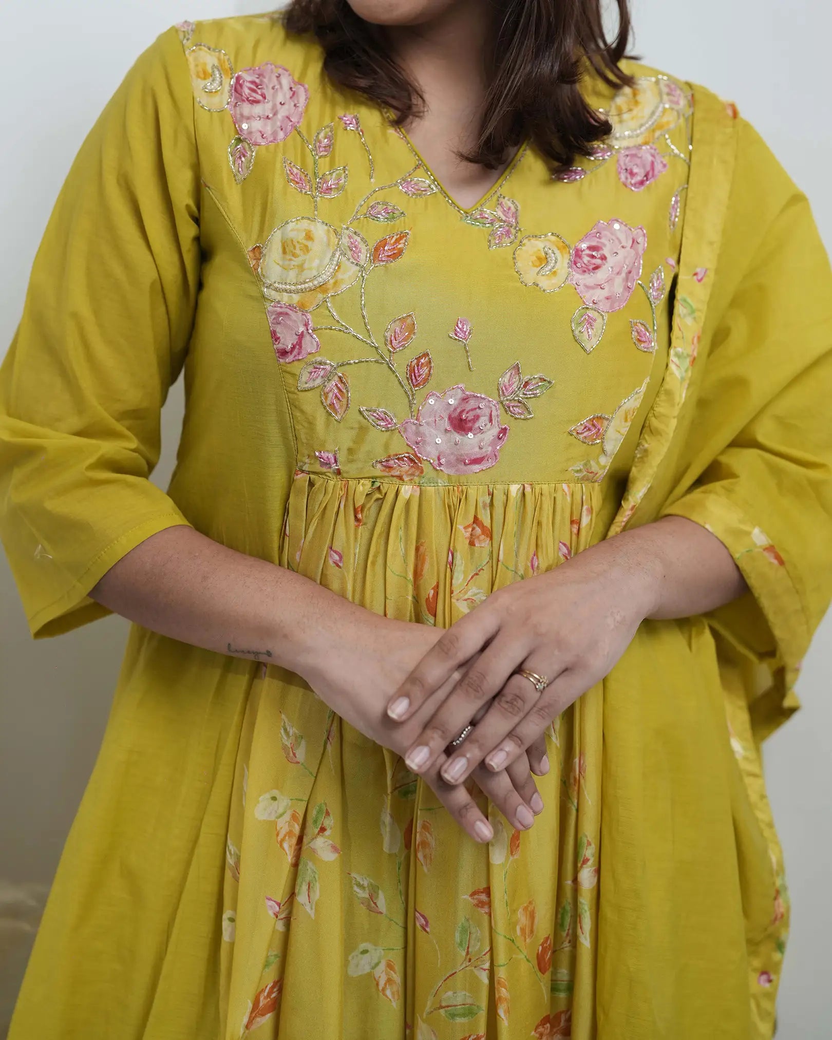Mul chanderi princes line anarkali with panels and pleats