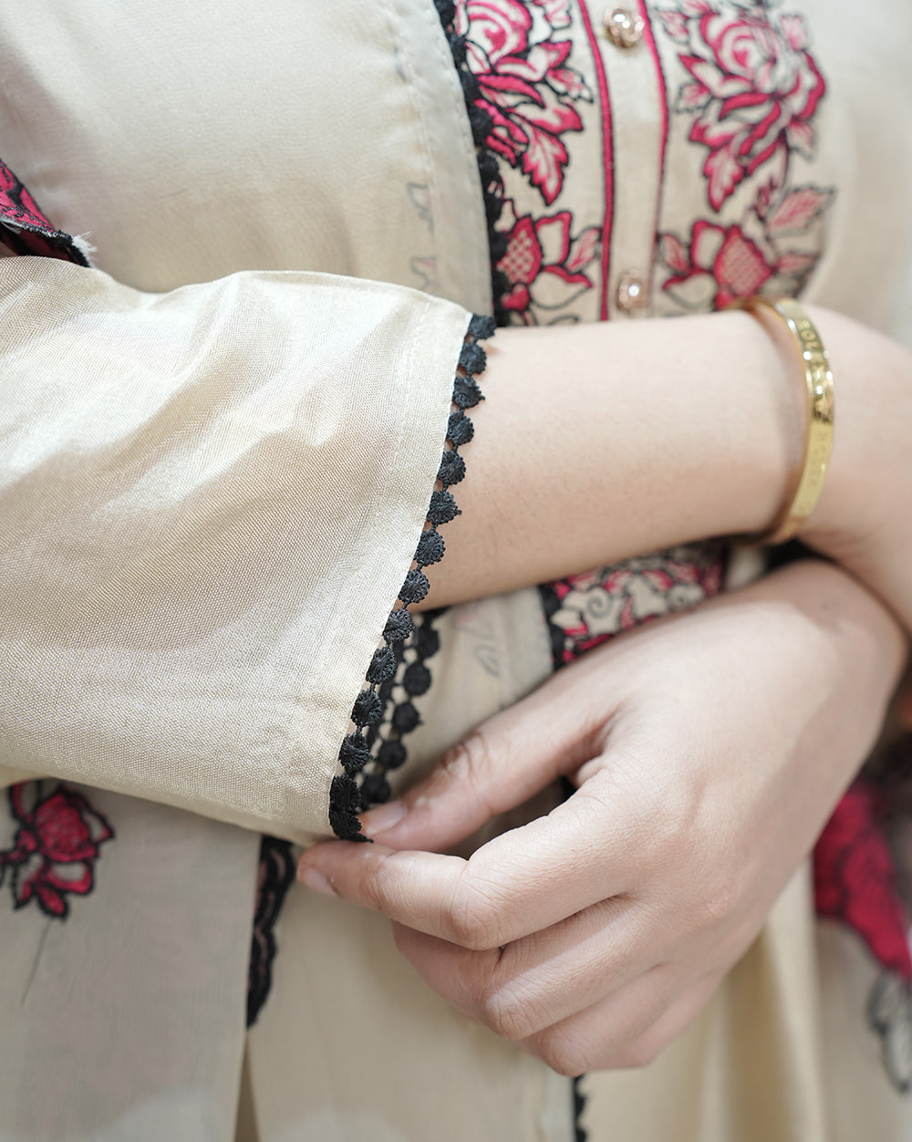 Cotton silk embroidered salwar suit- beige