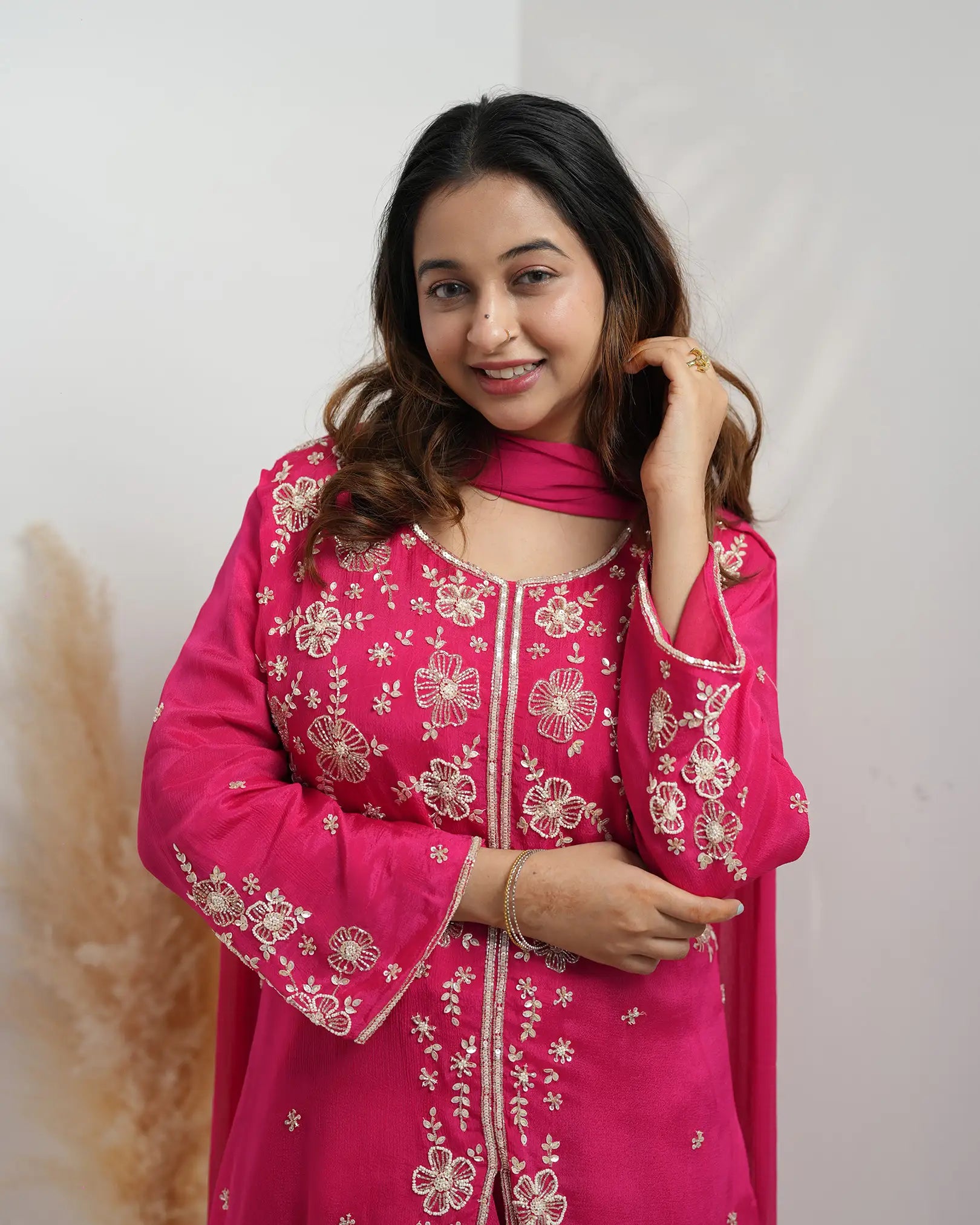 Chinon handworked salwar suit rani pink