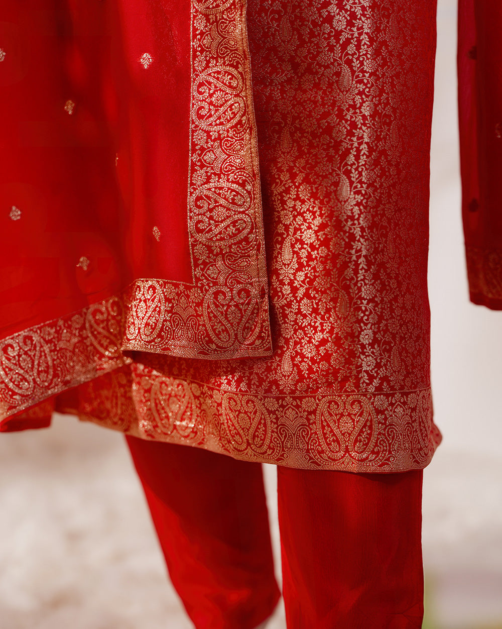 Brocade party wear salwar suit-red