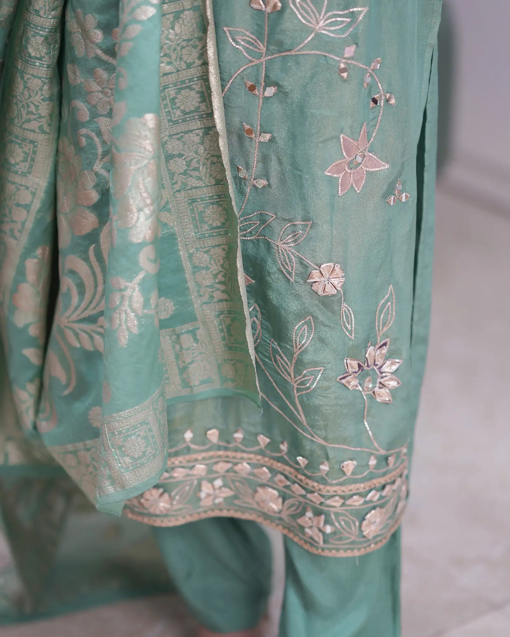 Shimmer tissue gotta patti designer suit