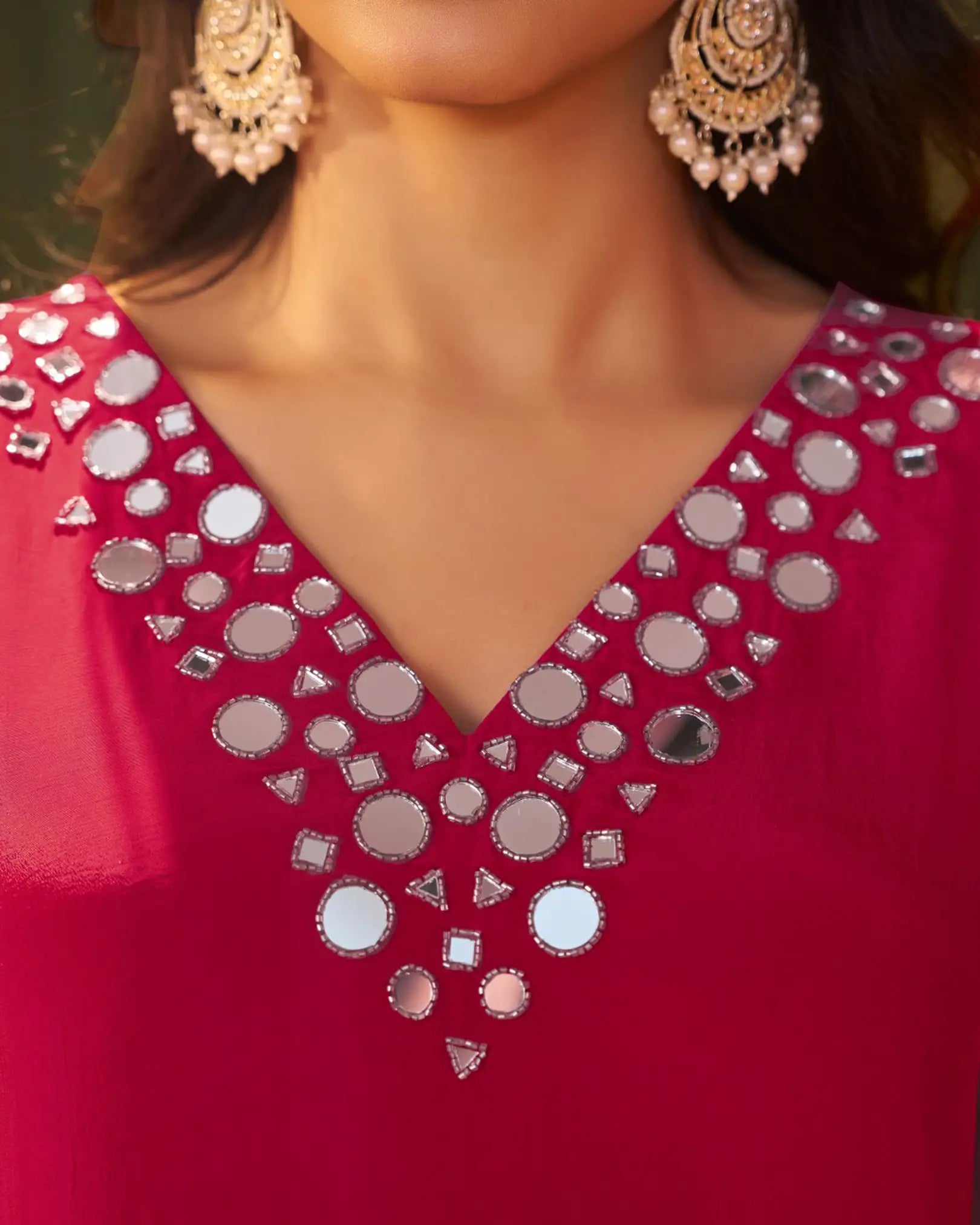 Crepe silk A-line salwar red color